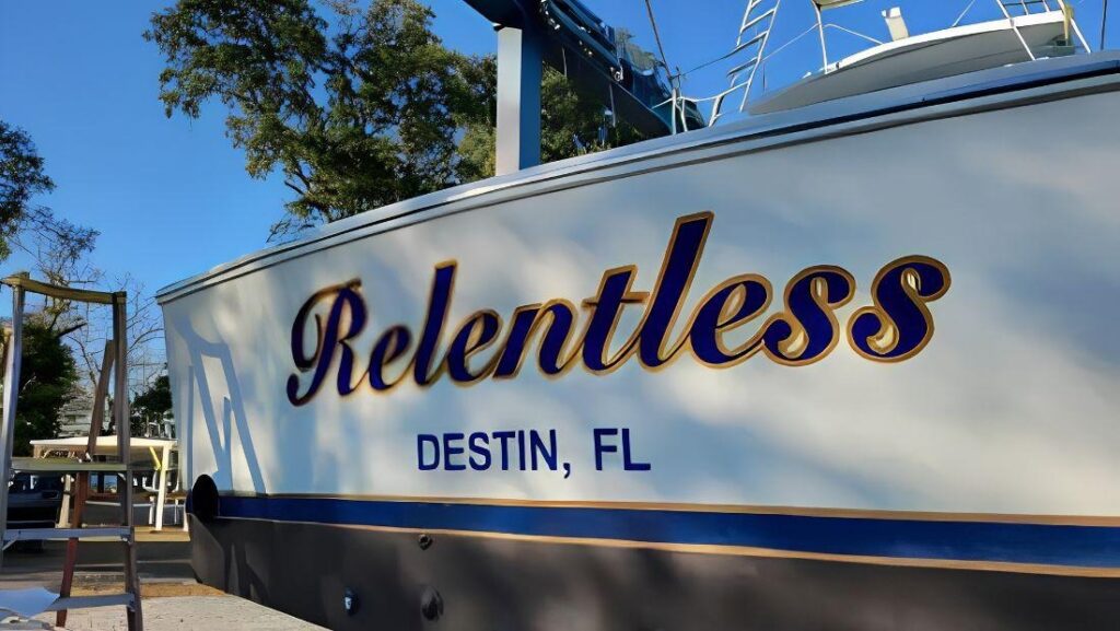 Custom boat lettering and graphics installation in Destin, Florida for marine vinyl wrap near me